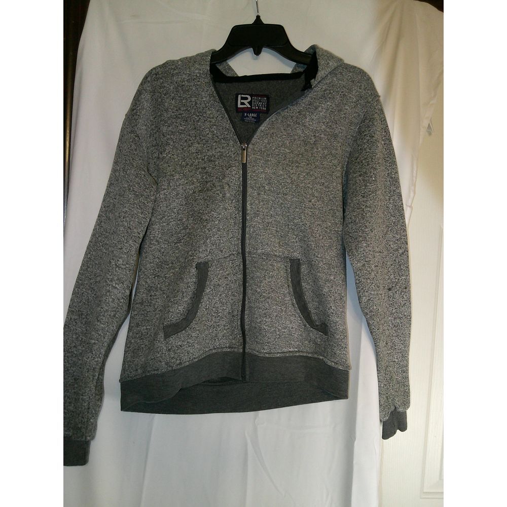 LR Scoop Premium‎ NY Heather Gray Full-Zip Hoodie Sweatshirt Casual Comfort YXL
